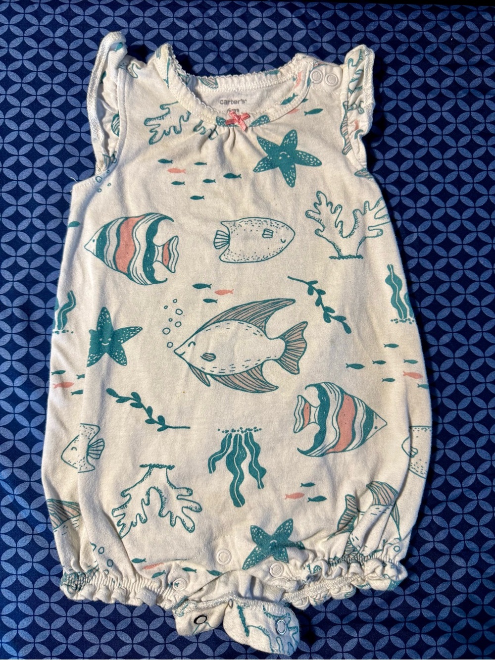 Carter's White Baby Sleep Sack with Teal & Coral Ocean Fish Print